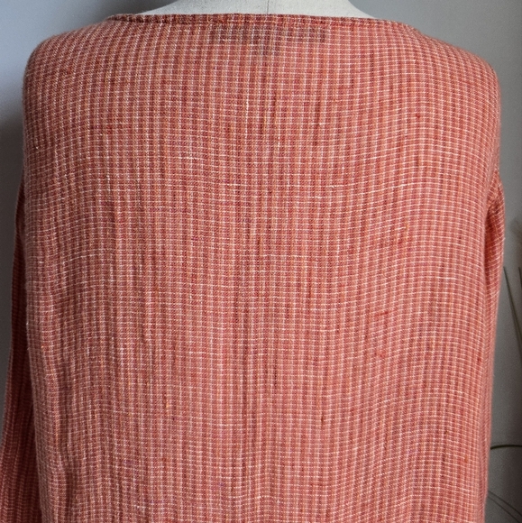 FLAX, Coral Textured Linen Button Front Cardigan Topper Shirt, Size Medium - Picture 5 of 9